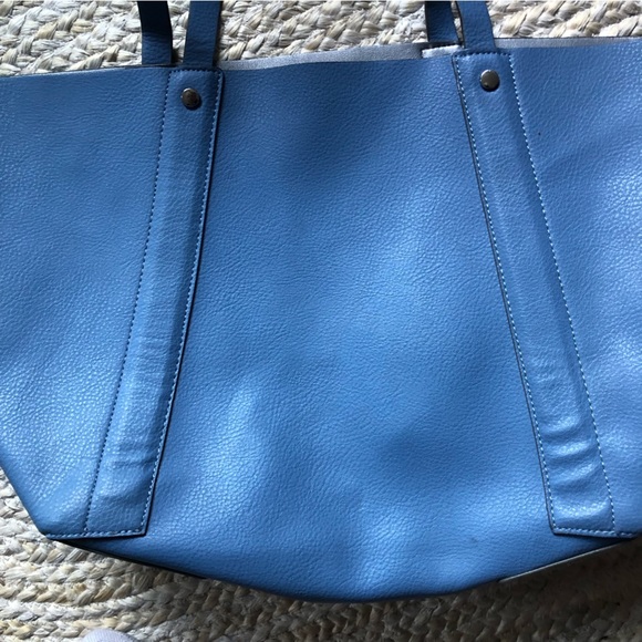 Zara reversible oversized tote bag blue / silver grey with pouch - Picture 10 of 11